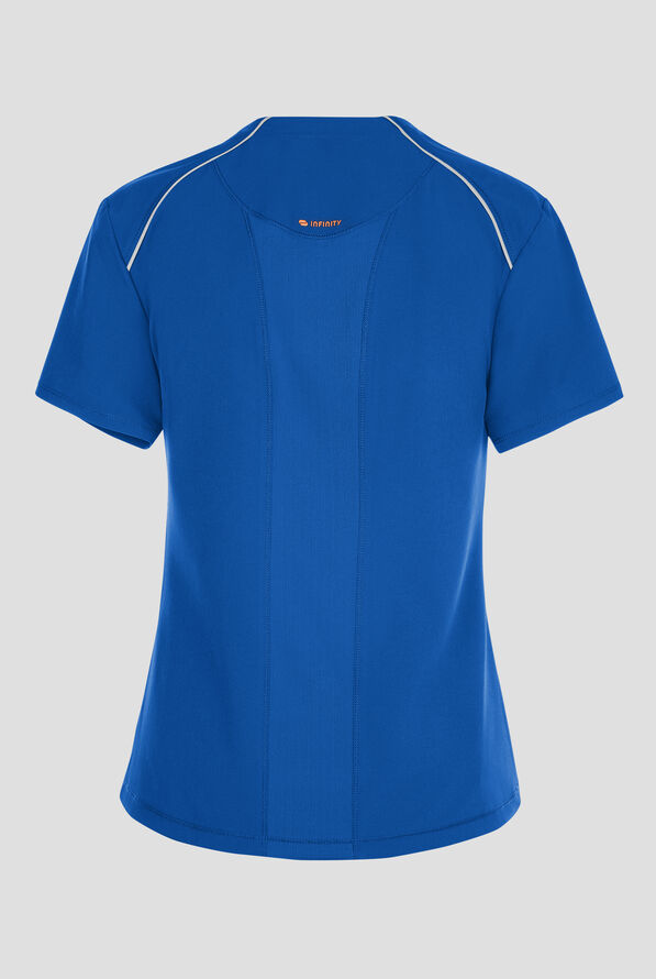 Infinity GNR8 Women's 1-Pocket STRETCH Tuck In Henley Mock Neck Scrub Top - Royal - 2
