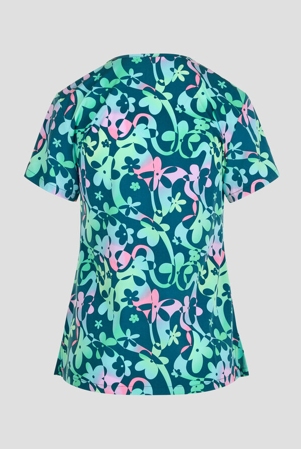 Blusa médica estampada Med Couture Dizzy Daisy STRETCH con cuello en V y 1 bolsillo para mujer - null - 2
