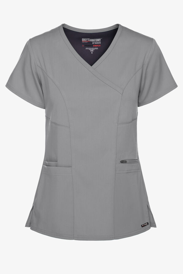 Grey's Anatomy by Barco Spandex STRETCH Kim Women's 3-Pocket Mock Wrap Scrub Top - Moonstruck - 1