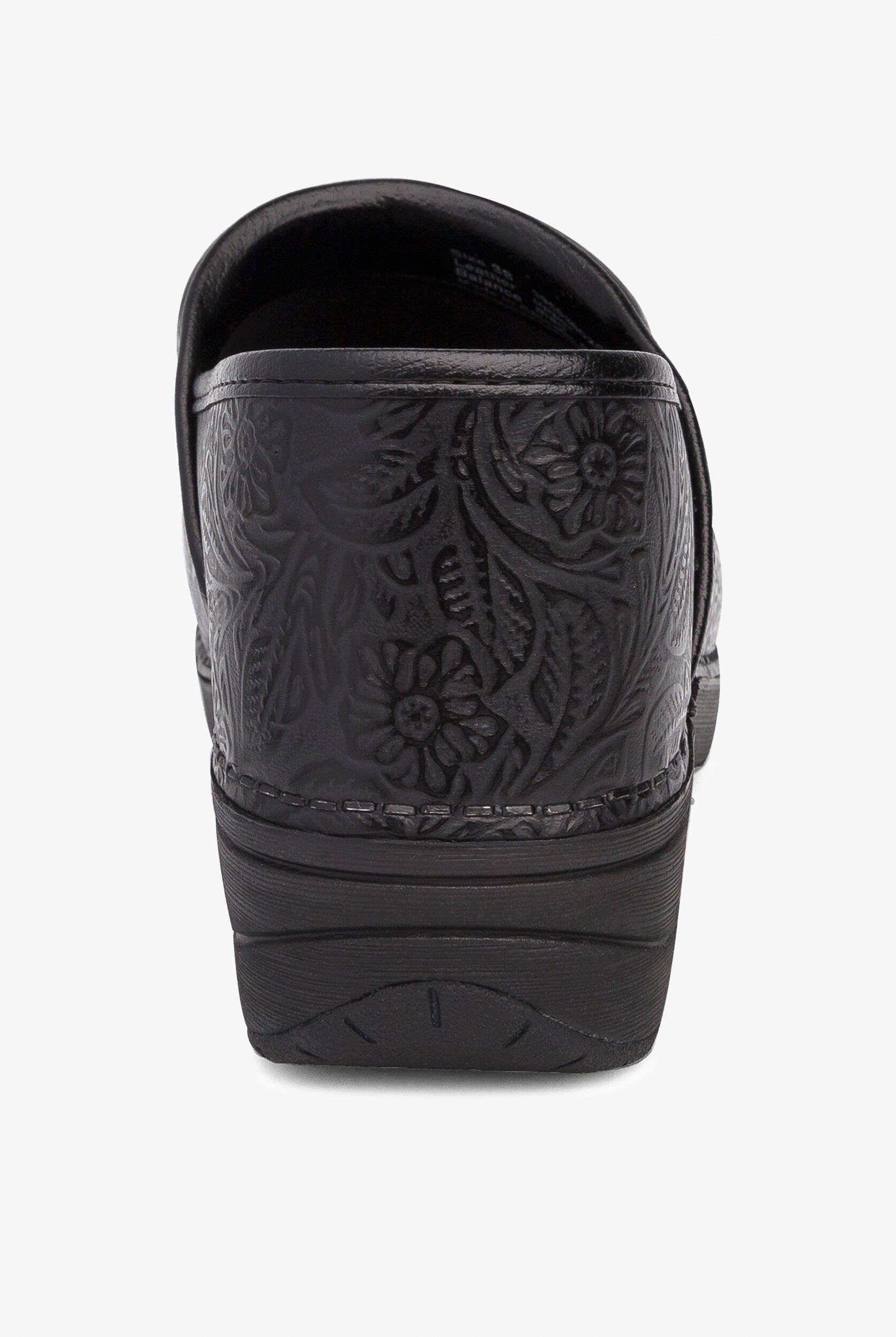 Dansko Pro XP 2.0 Black Floral Tooled Leather Clogs, Nursing Clogs