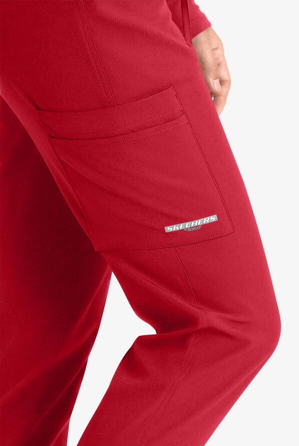 Skechers by Barco Theory Women's 4-Pocket STRETCH Cargo Jogger Scrub Pants - Red - 2