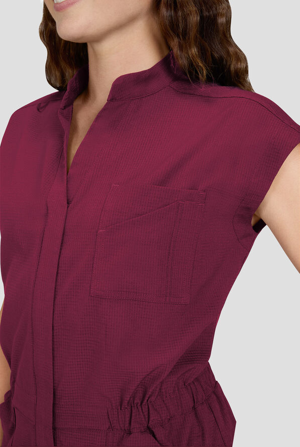 koi Solis Anja Women's 9-Pocket STRETCH Zip Front Dolman Sleeve Scrub Jumpsuit - Wine - 2