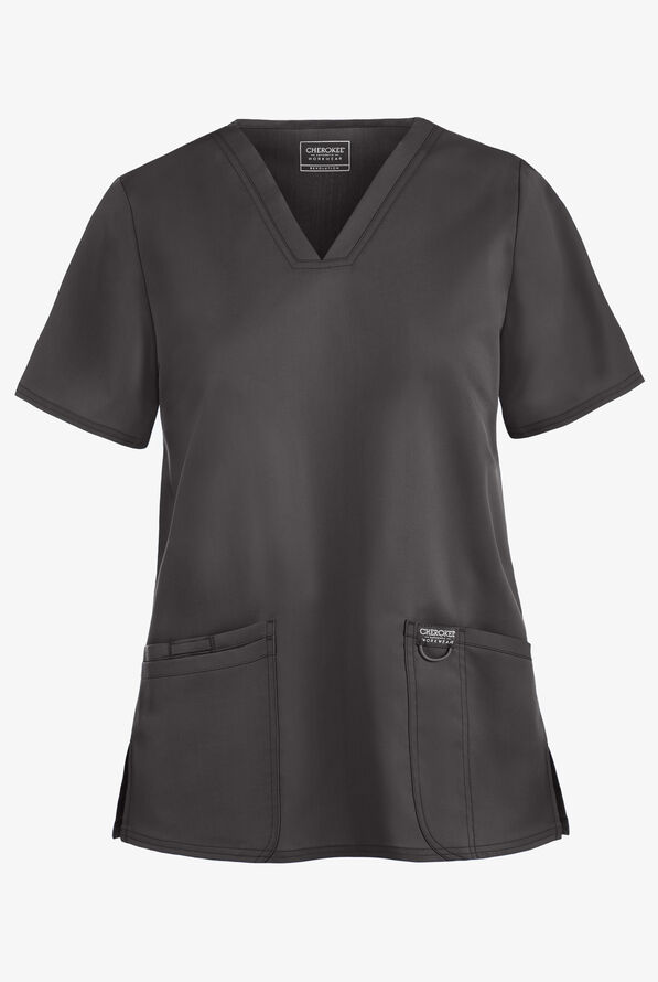 Cherokee Workwear Revolution Women's 3-Pocket STRETCH V-Neck Scrub Top - Pewter - 1