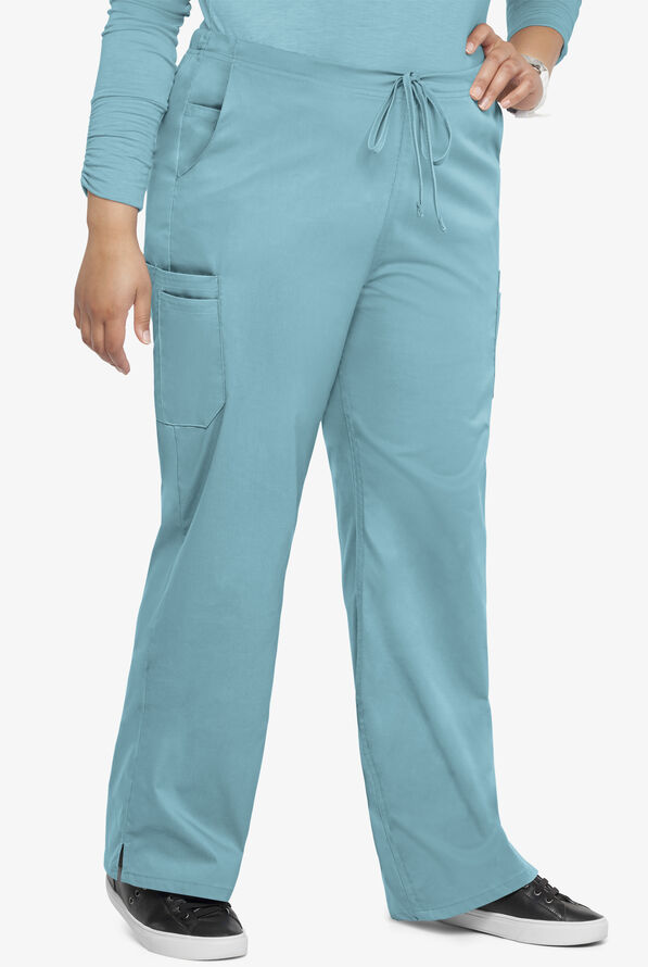 Butter-Soft STRETCH Women's 9-Pocket Drawstring with Back Elastic Scrub Pants - Tall - Dew Drop - 3