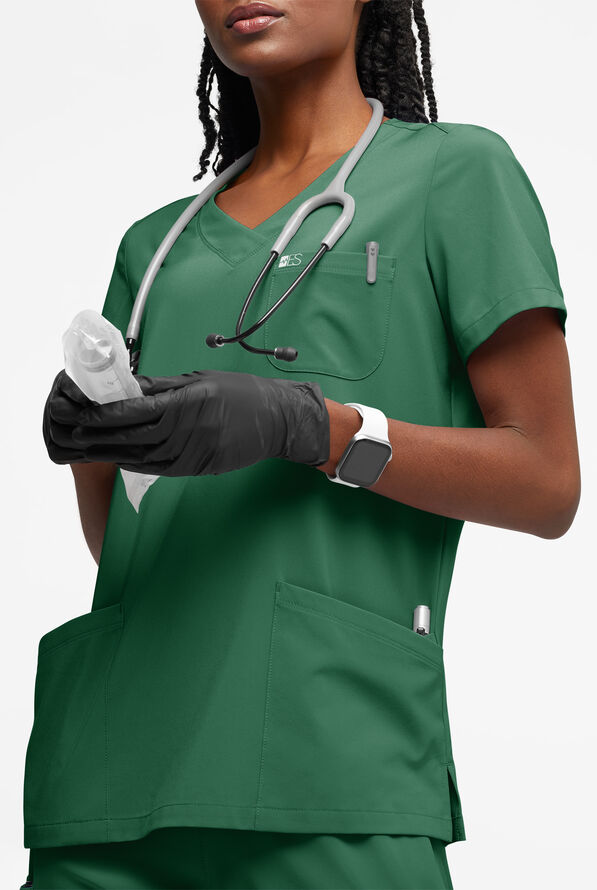 Easy STRETCH Tessa Women's 5-Pocket V-Neck Scrub Top - Hunter - 2