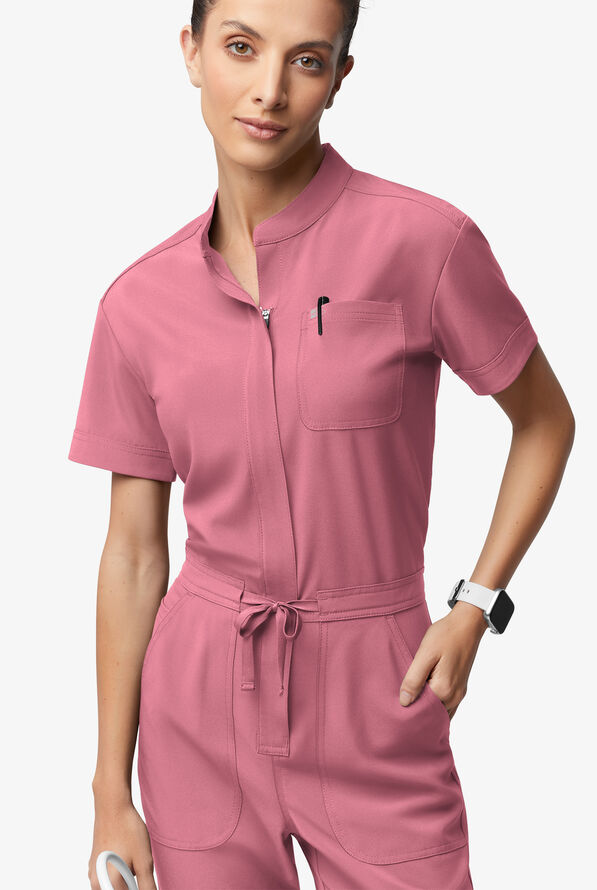 Easy STRETCH Allie Women's 6-Pocket Short Sleeve Jumpsuit - Tea Rose - 2