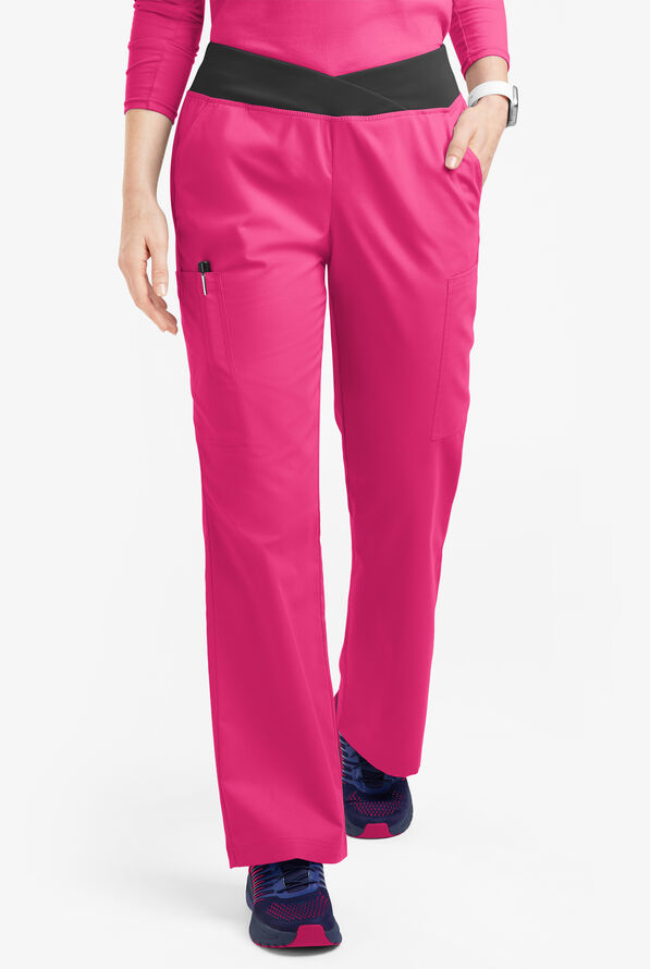 Pantalón médico Butter-Soft Originals Tall de tiro medio y cintura cruzada con piernas anchas y 7 bolsillos para mujer - Fuchsia/Black - 1