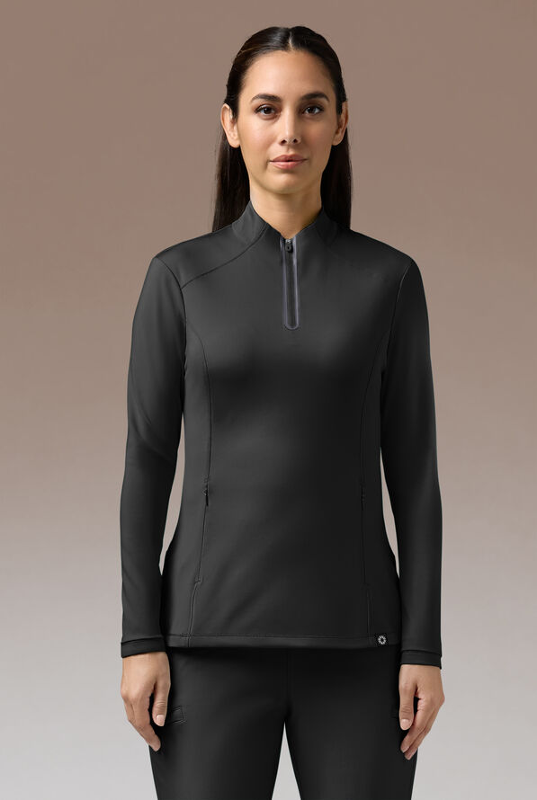 Blusa médica Hypothesis Omni Base K_Shirt Knit con mangas largas y cremallera en el cuello para mujer - Jet Black/Pewter - 1