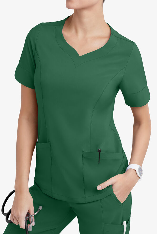 Easy STRETCH Aisha Women's 2-Pocket Sweetheart Neckline Scrub Top - Hunter - 3
