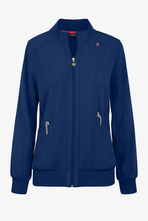 heartsoul Break On Through Women's 4-Pocket STRETCH Stand Up Collar Zip Front Scrub Jacket - Navy - 1