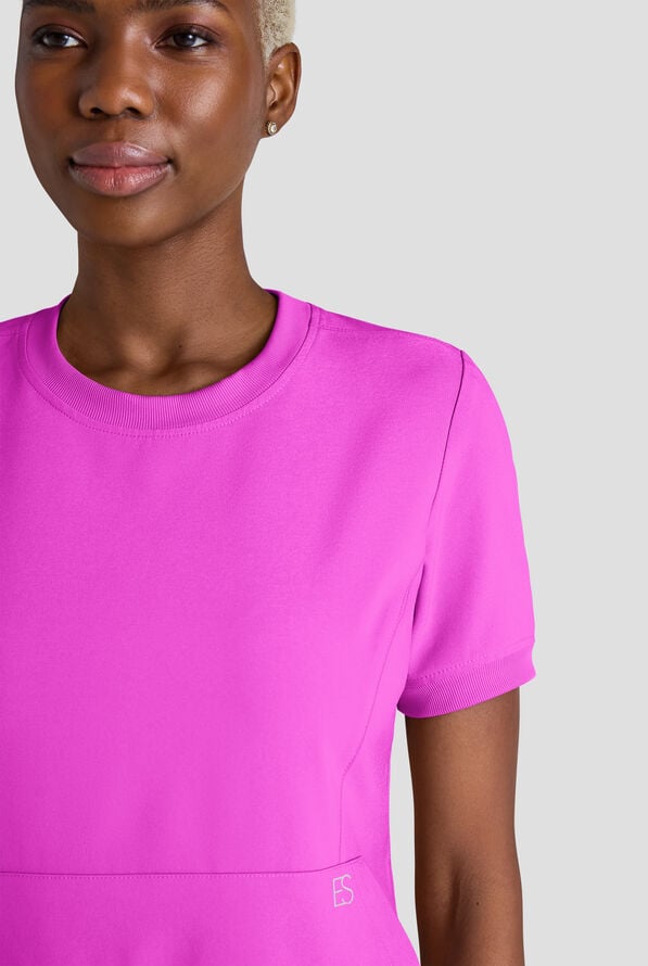 Easy STRETCH Anya Women's 2-Pocket Relaxed Crew Neck Scrub Top - Electric Fuchsia - 4