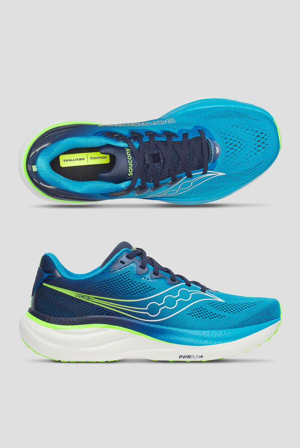 Saucony Men's Ride 19 Cobalt / Slime Athletic Lace Up Shoes - null - 1