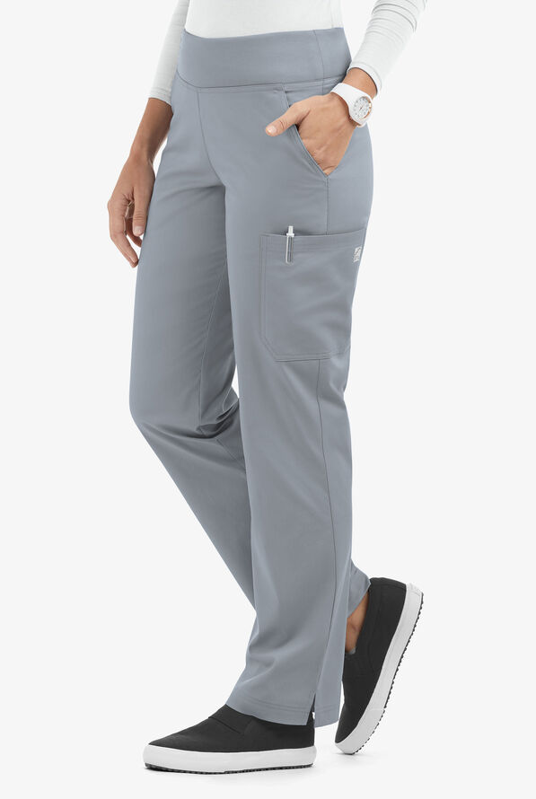 Butter-Soft STRETCH Women's 4-Pocket Knit Waistband Yoga Scrub Pants - Tall - Silver - 1