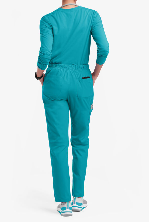 Butter-Soft Originals Women's 7-Pocket Mid Rise Straight Leg Cargo Scrub Pants - Petite - Teal - 3