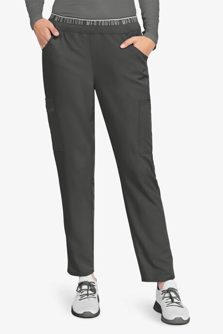 Med Couture Insight Women's 5-Pocket Logo Waistband Tapered Leg Cargo Scrub Pants
