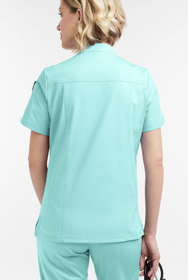 Blusa m&eacute;dica UA Butter-Soft STRETCH con cremallera y 6 bolsillos para mujer - Aqua Moon - 4