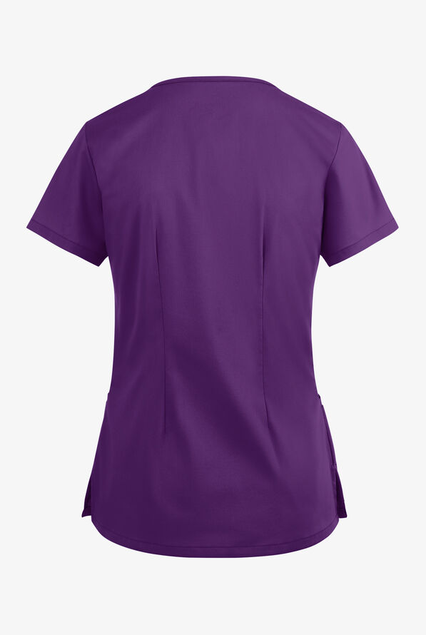 Blusa m&eacute;dica UA Butter-Soft STRETCH con cremallera en el cuello curvo y 4 bolsillos para mujer - Eggplant - 4