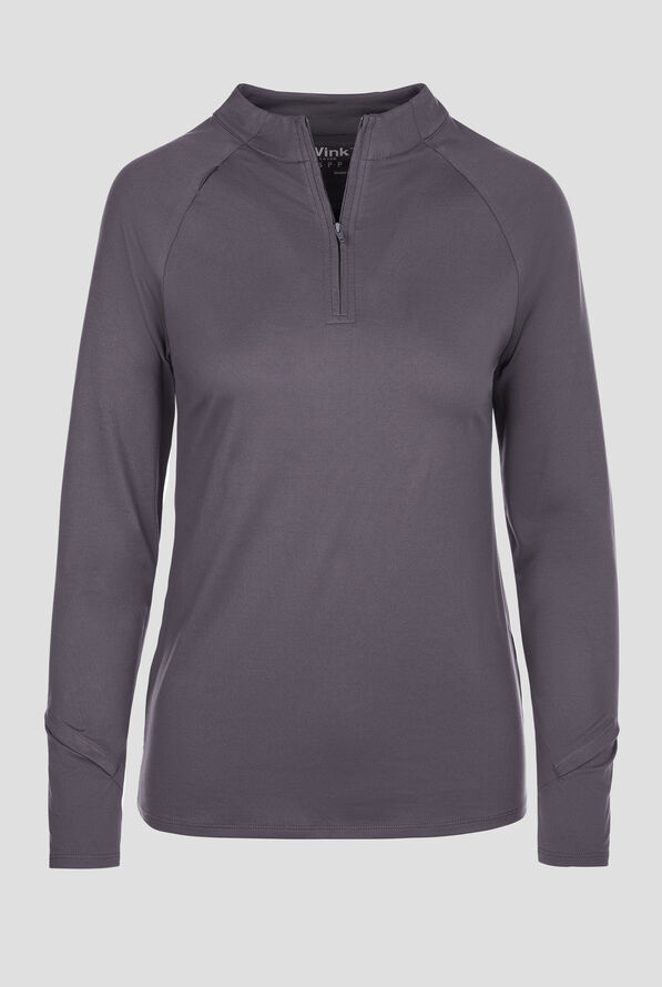 Wink Layers Women's 1-Pocket STRETCH Quarter Zip Mock Neck Knit Underscrub - Pewter - 1
