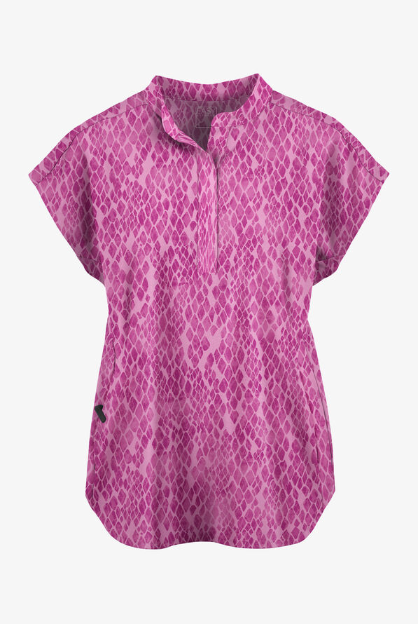 Easy STRETCH Subtle Snake Electric Fuchsia Women's Dolman Print Scrub Top - null - 1