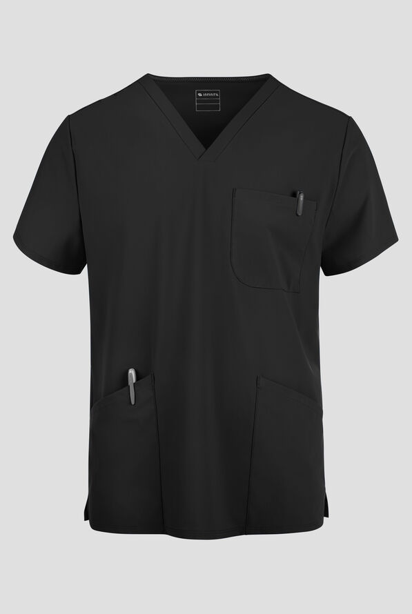 Infinity Pursuit Men's 3-Pocket STRETCH V-Neck Scrub Top - Black - 1