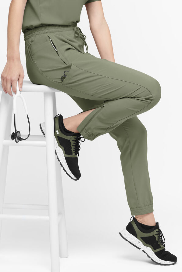 Easy STRETCH Kourtney Women's 5 Pocket Modern Slim Leg Jogger Scrub Pants - Olive Leaf - 1