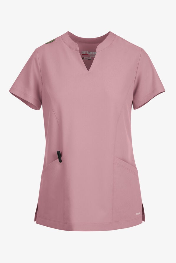 Grey's Anatomy by Barco Evolve STRETCH Sky Women's 2-Pocket Notch Neck Scrub Top - Misty Pink - 1