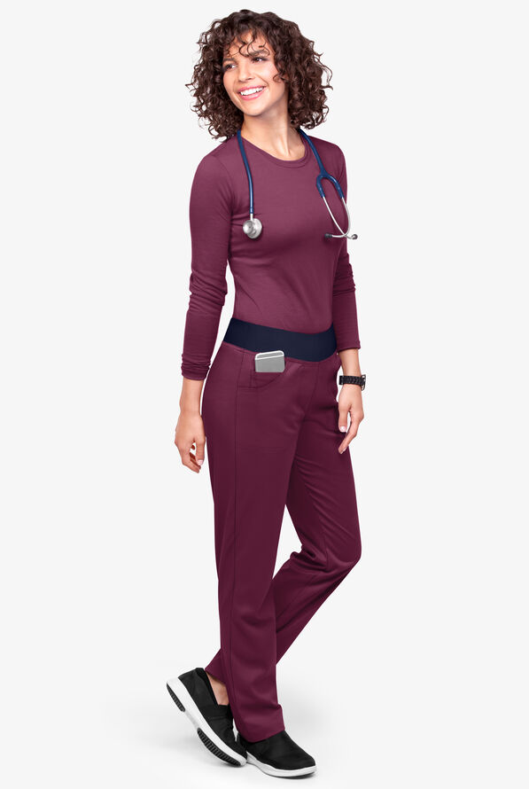 Strictly Scrubs Women's 3-Pocket Straight Leg Yoga Scrub Pants - Wine/Navy - 3