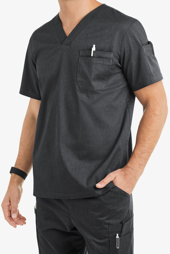 Camisa m&eacute;dica UA Butter-Soft STRETCH con cuello en V y 4 bolsillos para hombre  - Heather Charcoal - 3