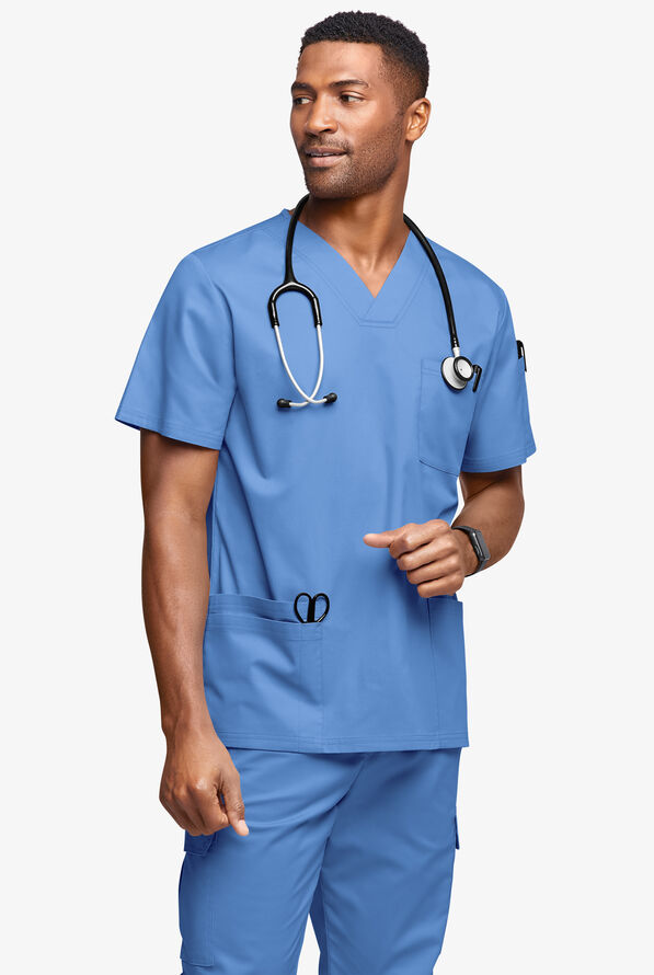 Butter-Soft STRETCH Men's 6-Pocket V-Neck Scrub Top - Ceil Blue - 2