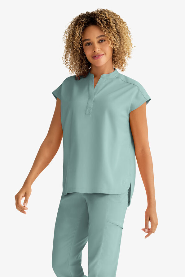 Blusa m&eacute;dica Healing Hands Purple Label Journey STRETCH con cuello mao y 2 bolsillos para mujer - Rain Water - 3