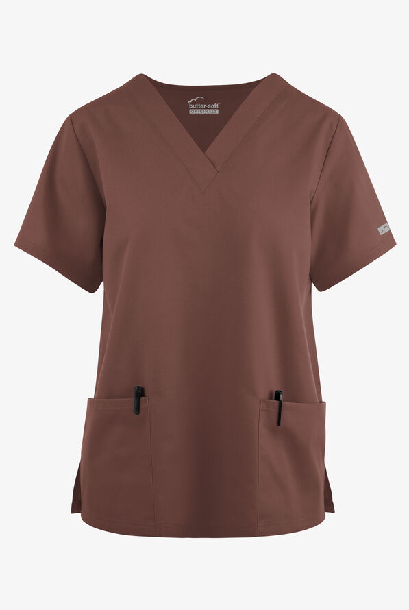 Blusa médica Butter-Soft Originals con cuello en V y 2 bolsillos para mujer - French Roast - 1