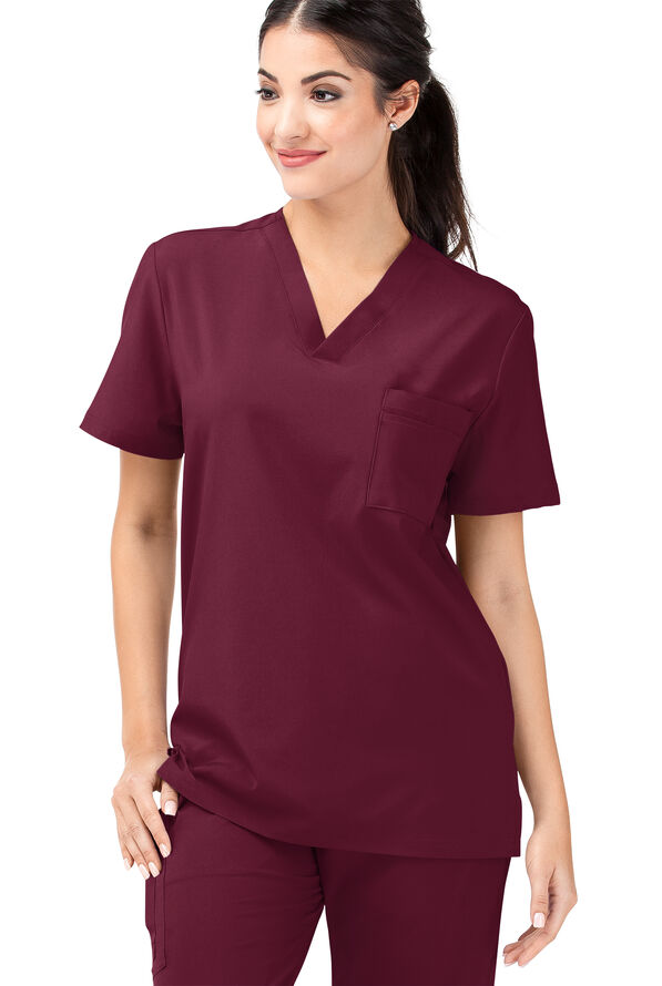 Tafford Active STRETCH Riley Unisex 3-Pocket V-Neck Scrub Top - Wine - 1