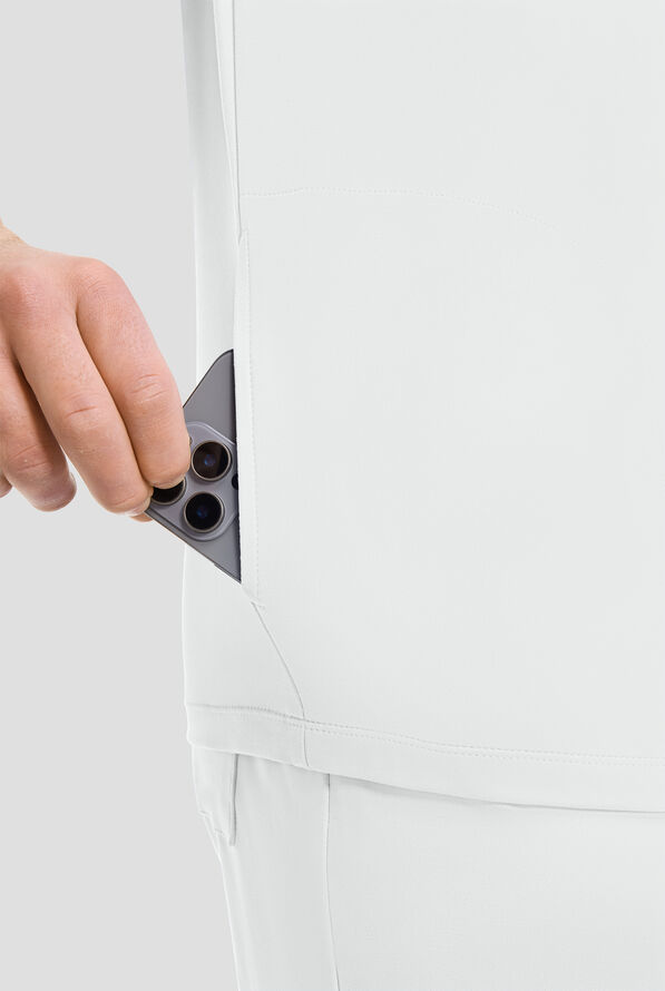 Cherokee Achieve Men's 3-Pocket STRETCH Relaxed V-Neck Knit Scrub Top - White - 3