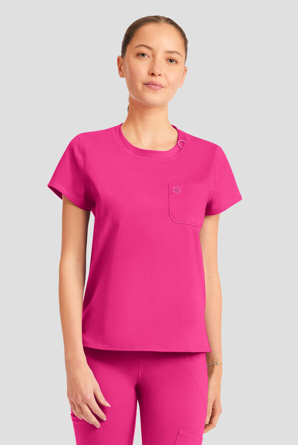 Blusa m&eacute;dica Med Couture Amp Knit STRETCH con cuello redondo y 2 bolsillos para mujer - Pink Power - 2