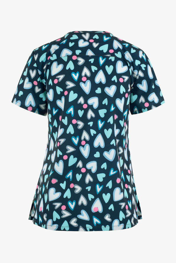 Looney Tunes Tweety Hearts Women's 2-Pocket STRETCH V-Neck Print Scrub Top - null - 2