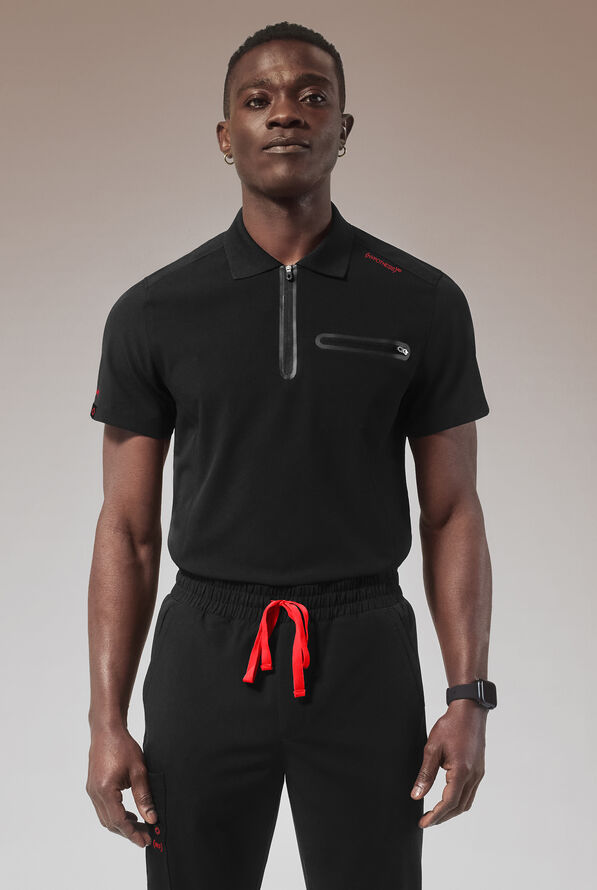 Camisa médica Hypothesis (RED) Alpha System estilo polo con 1 bolsillo y tapeta con cremallera para hombre - Jet Black - 1