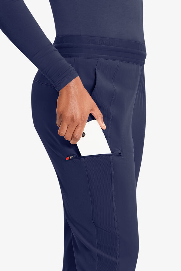 Pantalón médico Infinity GNR8 STRETCH estilo cargo jogger con cordón y 4 bolsillos para mujer - Navy/Vivid Orange - 2