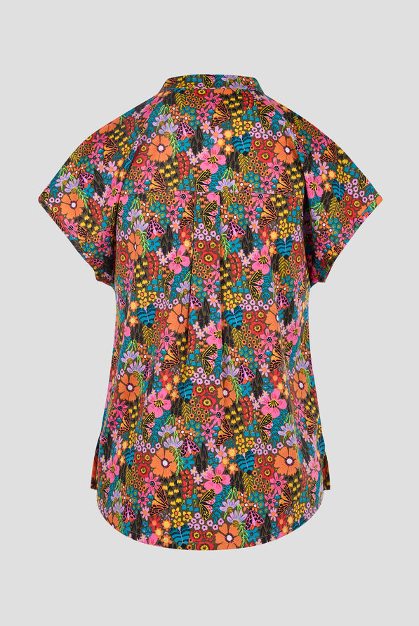 koi Basics Flower Bug Women's 1-Pocket STRETCH Mandarin Collar Print Scrub Top - null - 2