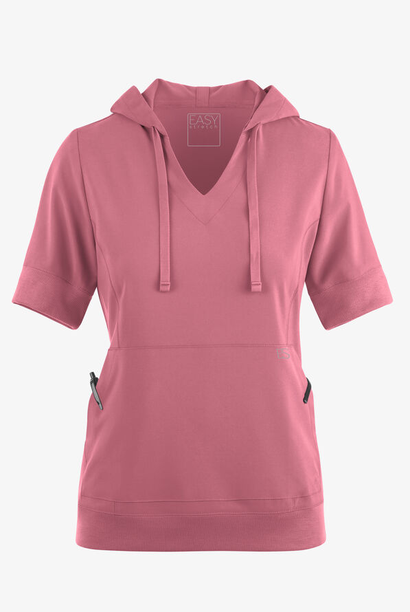 Easy STRETCH True Women's 3-Pocket Short Sleeve Pull-Over Scrub Hoodie - Tea Rose - 2