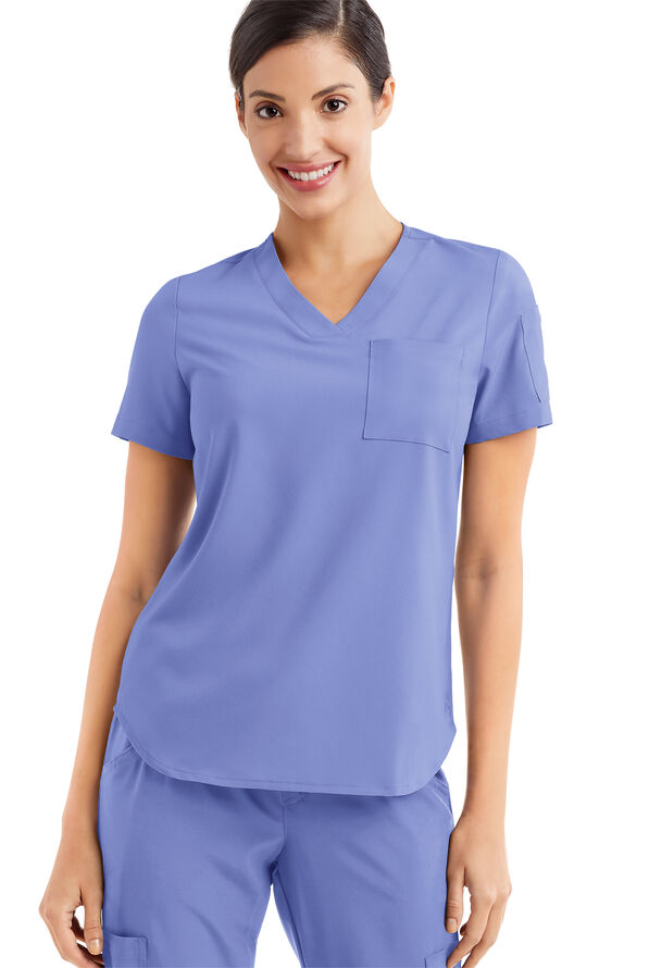 Tafford Active STRETCH Chloe Women's 3-Pocket V-Neck Tuck-In Scrub Top - Ceil Blue - 1