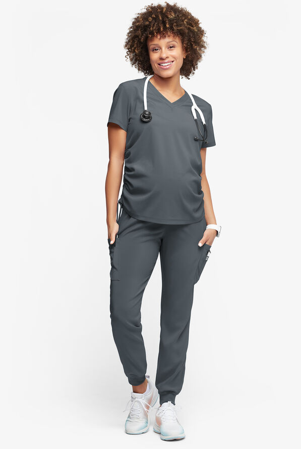 Easy STRETCH Chrissy Women's Maternity 4-Pocket Tapered Leg Jogger Scrub Pants - Pewter - 5