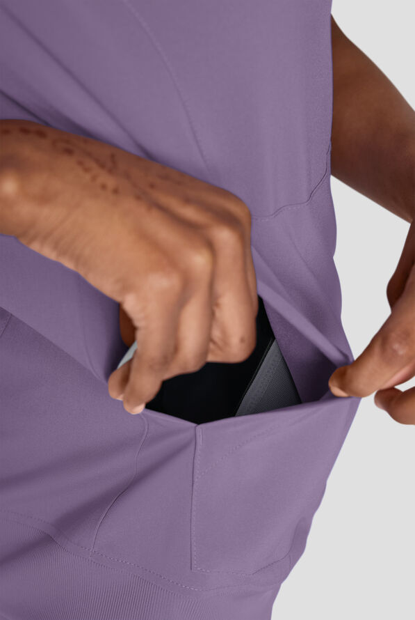 Easy STRETCH Anya Women's 2-Pocket Relaxed Crew Neck Scrub Top - Purple Dusk - 5