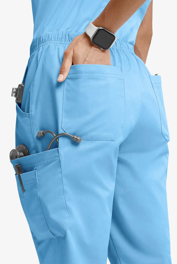 Butter-Soft STRETCH Women’s 10-Pocket Mid Rise Straight Leg Scrub Pant - Petite - Blue Oasis - 2