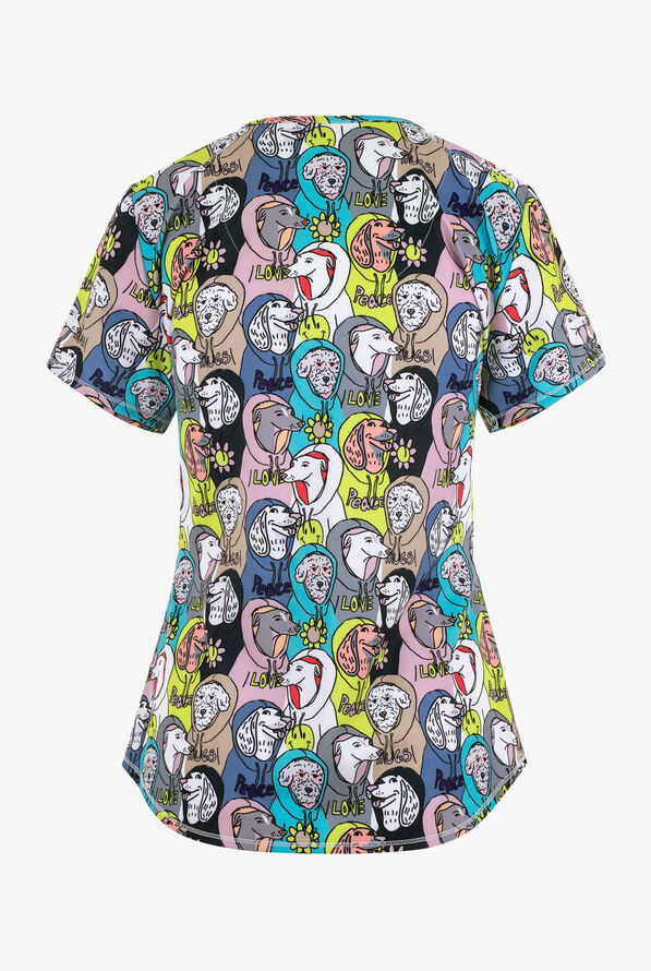 Blusa médica estampada Skechers Dog In The Hood STRETCH con cuello en V y 3 bolsillos para mujer - null - 2