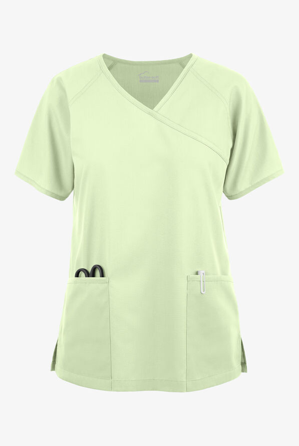 Butter-Soft Originals Women's 3-Pocket Mock Wrap Raglan Sleeve Scrub Top - Spring Mint - 1