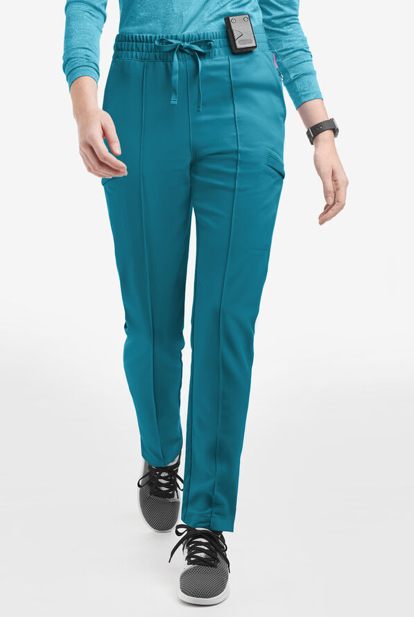 Movement by Butter-Soft Capricorn Women’s 7-Pocket Skinny Pintuck Scrub Pants - Caribbean Blue - 1