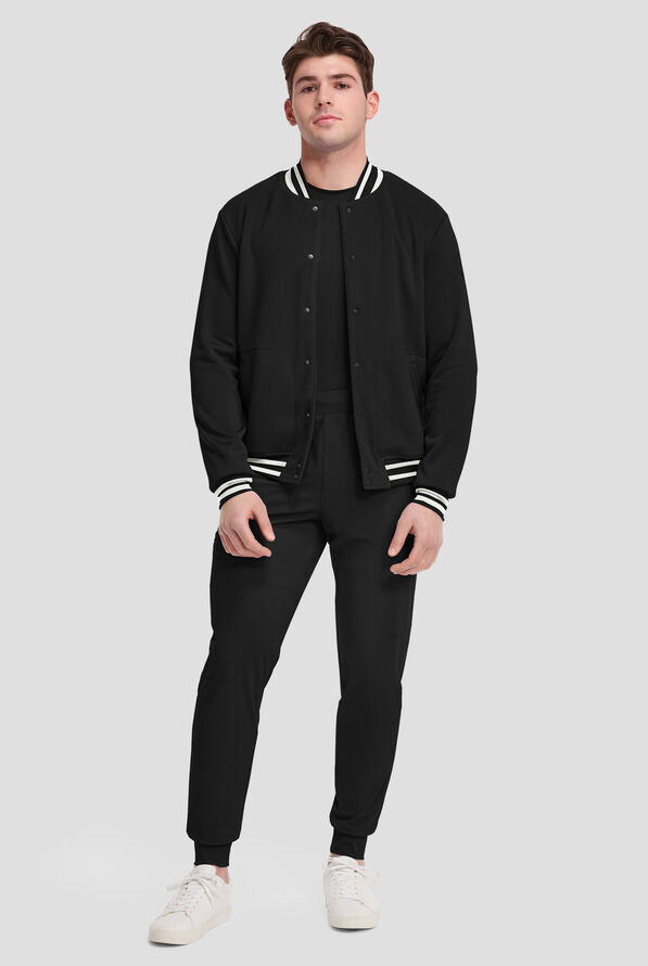 Infinity Pursuit Men's 3-Pocket STRETCH Sports Bomber Scrub Jacket - Black - 5