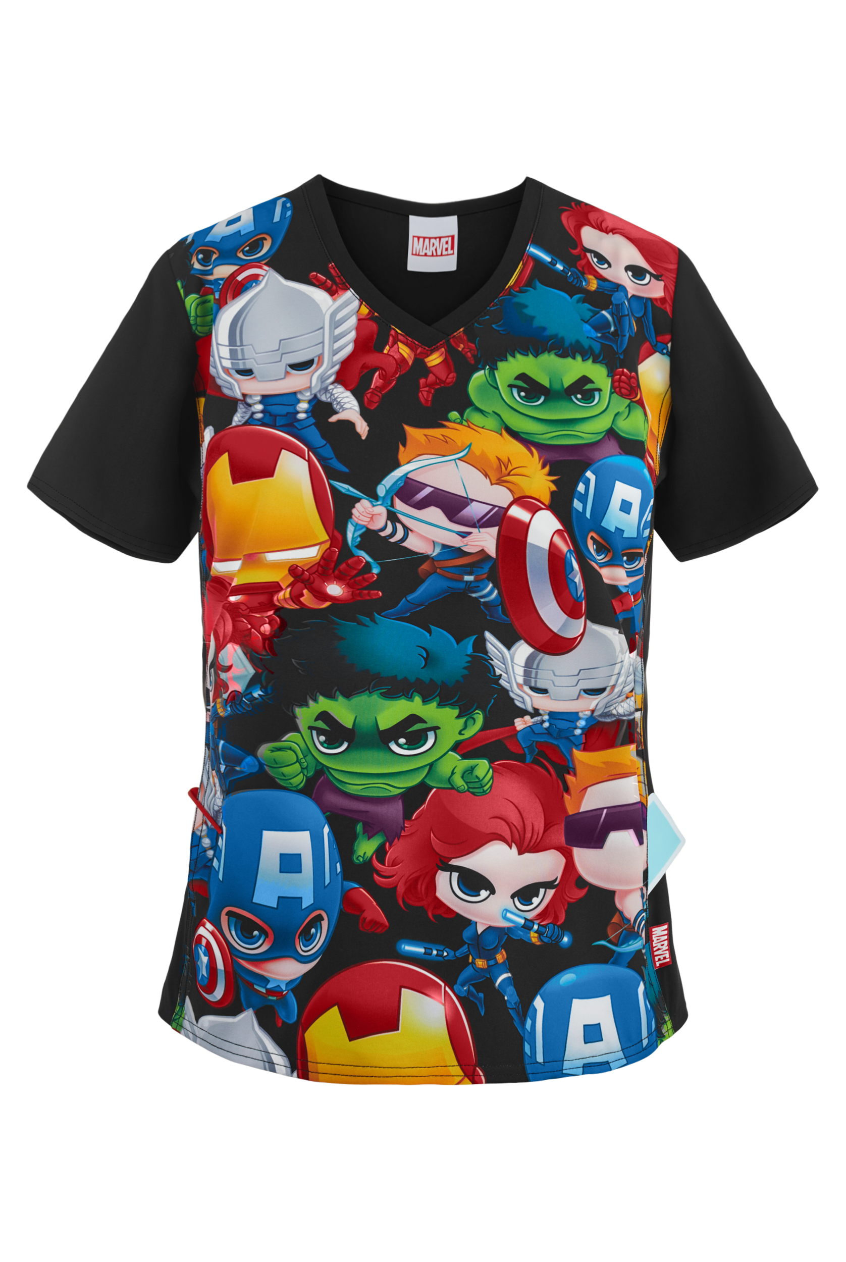 Cherokee Tooniforms Marvel Incredible Hulk Scrubs Top – Men's V-Neck, 100% Cotton, Multi-Color, TF702