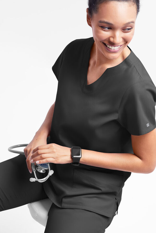 Butter-Soft Originals Women's 6-Pocket Scallop Neck Scrub Top - Black - 4