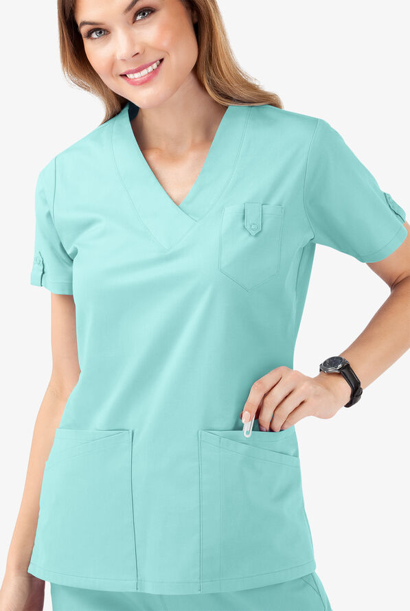 Butter-Soft STRETCH Women's 6-Pocket V-Neck Scrub Top - Aqua Moon - 5